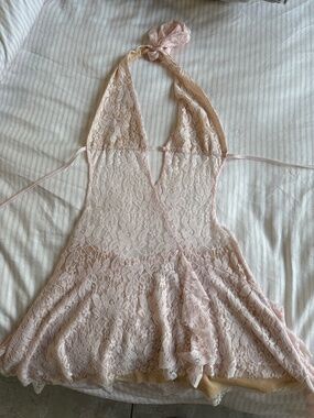 I.AM.GIA Irisia Pink Lace Halter Mini Dress Sheer Y2K Festival